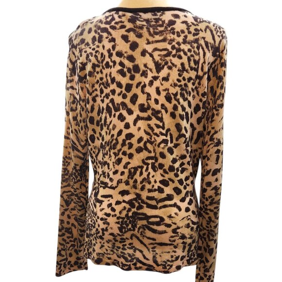 St. John Collection Surplice Style Cashmere Blend Leopard Print Knit Top Large - Picture 9 of 13